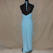 Load image into Gallery viewer, Halter floral baby blue ruched slip dress (S)
