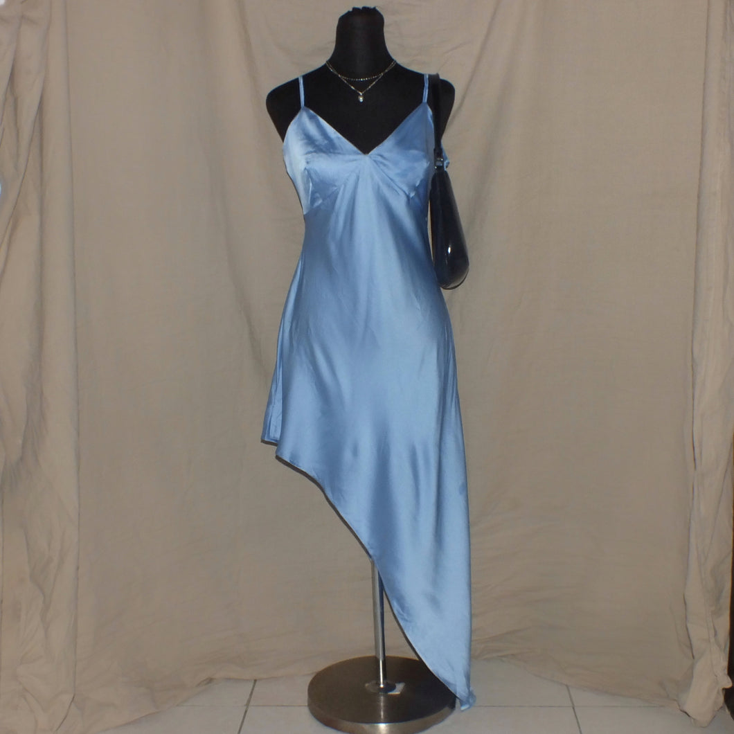Luck & Trouble satin type blue asymmetrical midi dress (M)