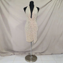 Load image into Gallery viewer, Gold halter flounce London dress (S/M)
