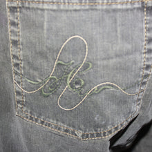 Load image into Gallery viewer, Olive green flared denim jeans (W28)
