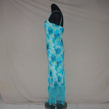 Load image into Gallery viewer, 90s inspired turquoise floral fringe maxi dress (M/L)
