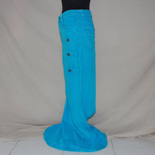 Load image into Gallery viewer, Teal blue buttoned design flared denim long skirt (XS)
