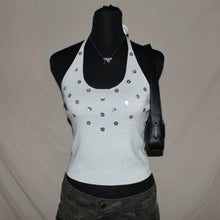 Load image into Gallery viewer, White buttoned design halter (S/M)
