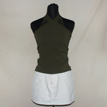 Load image into Gallery viewer, Military green halter w/ bedazzled back pattern (S)

