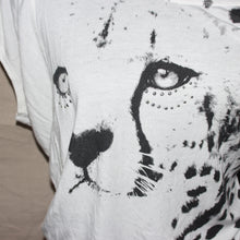 Load image into Gallery viewer, Cheetah graphic studded off shoulder white top (L)
