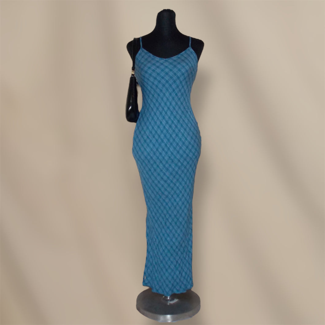 Ghanda blue gingham long dress (XS)