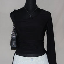 Load image into Gallery viewer, Pink Vanilla black ruched top (M)
