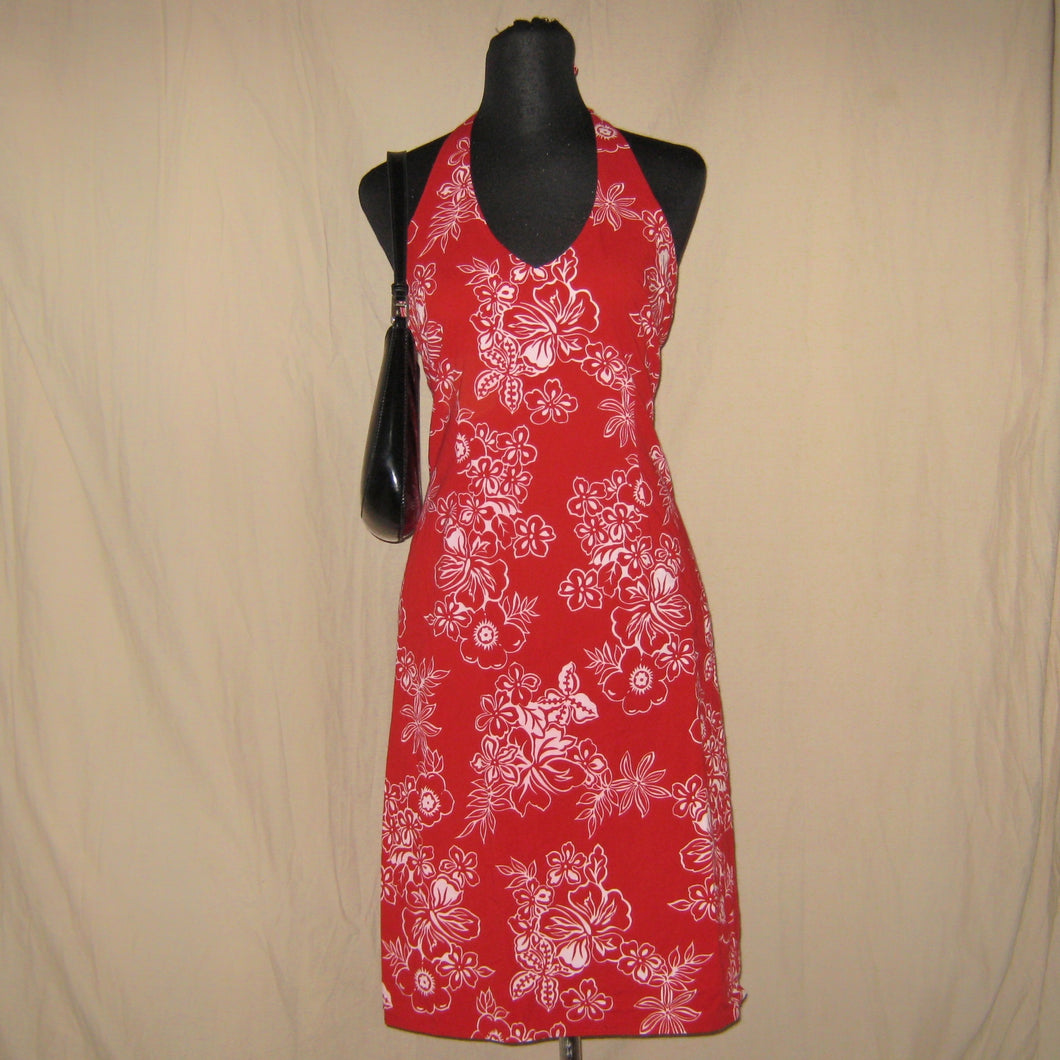 Red floral halter dress (S)