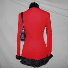 Load image into Gallery viewer, Red fitted coat with black faux fur (S)
