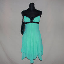 Load image into Gallery viewer, Vintage Jane Norman teal laced asymmetrical midi dress (S)
