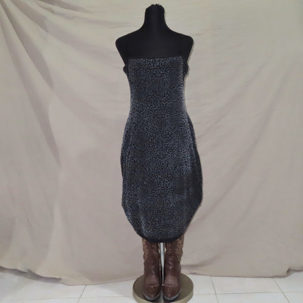 Leopard print glittered black midi dress (M)