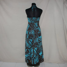 Load image into Gallery viewer, Floral patterned teal/brown halter midi dress (S)
