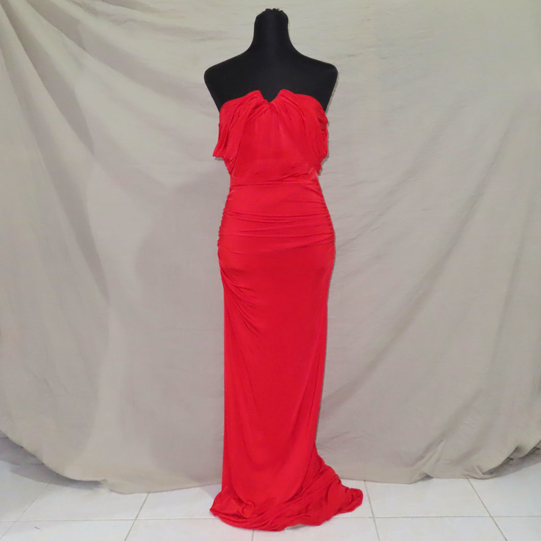 Ruched bright red tube long dress (M)