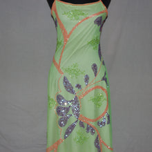 Load image into Gallery viewer, Green asymmetrical fairycore sequenced patterned midi dress (S)
