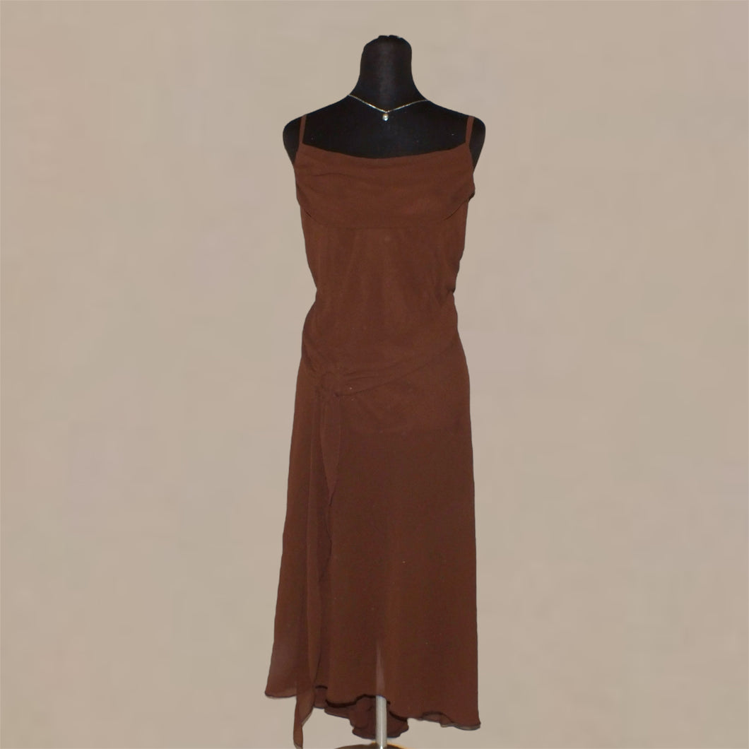 Brown velvet type cowl neck long dress (M)