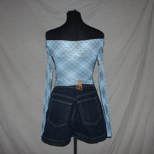 Load image into Gallery viewer, Rushed argyle patterned off shoulder mesh top (XS)

