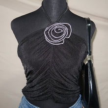 Load image into Gallery viewer, Mesh rose bedazzled pattern halter top (M)
