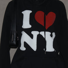 Load image into Gallery viewer, "I ❤️ NY" graphic studded black hoodie (S)
