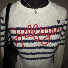 Load image into Gallery viewer, Tommy Hilfiger knitted beige stripped heart sweater (XS)

