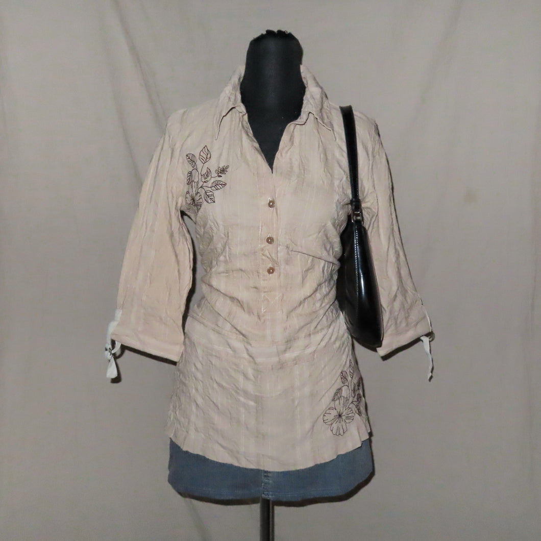 Cache cache floral beige long sleeves polo (XS/S)