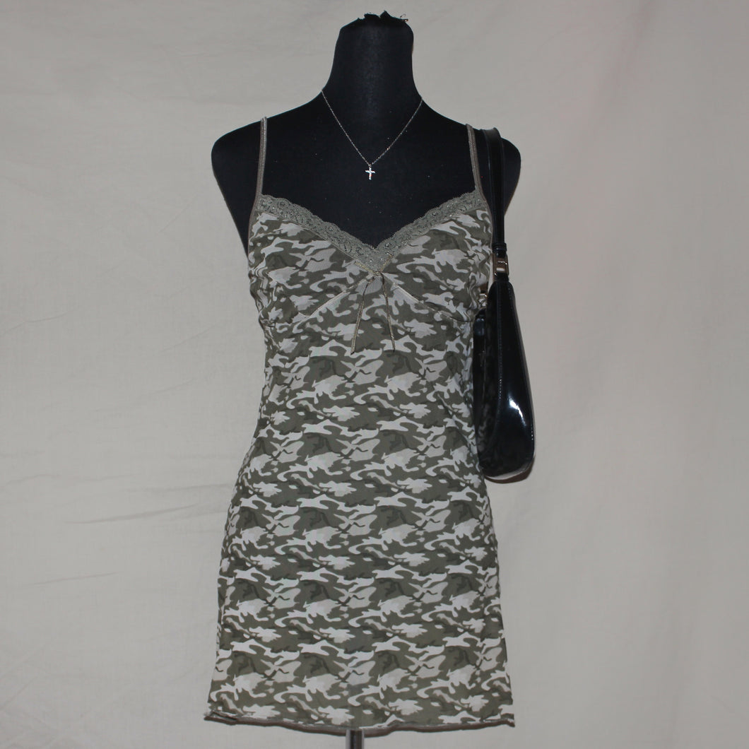 camo slip dress mesh (S) – izsá vintage self/lining Altar'd State | Suzie week112026 Color:Emerald Gold