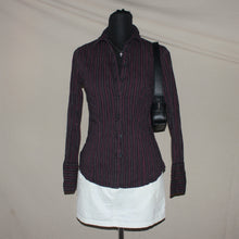 Load image into Gallery viewer, Burgundy pinstripe button-up top (S)
