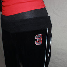 Load image into Gallery viewer, Black velvet "3" wide leg joggers (S)
