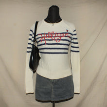 Load image into Gallery viewer, Tommy Hilfiger knitted beige stripped heart sweater (XS)
