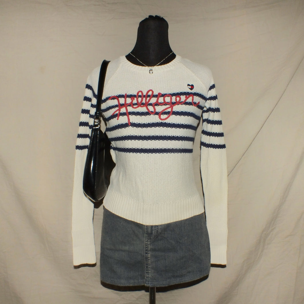 Tommy Hilfiger knitted beige stripped heart sweater (XS)