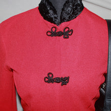 Load image into Gallery viewer, Red fitted coat with black faux fur (S)
