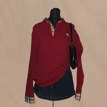 Load image into Gallery viewer, Burberry maroon collared gingham patterned sweater (XL)
