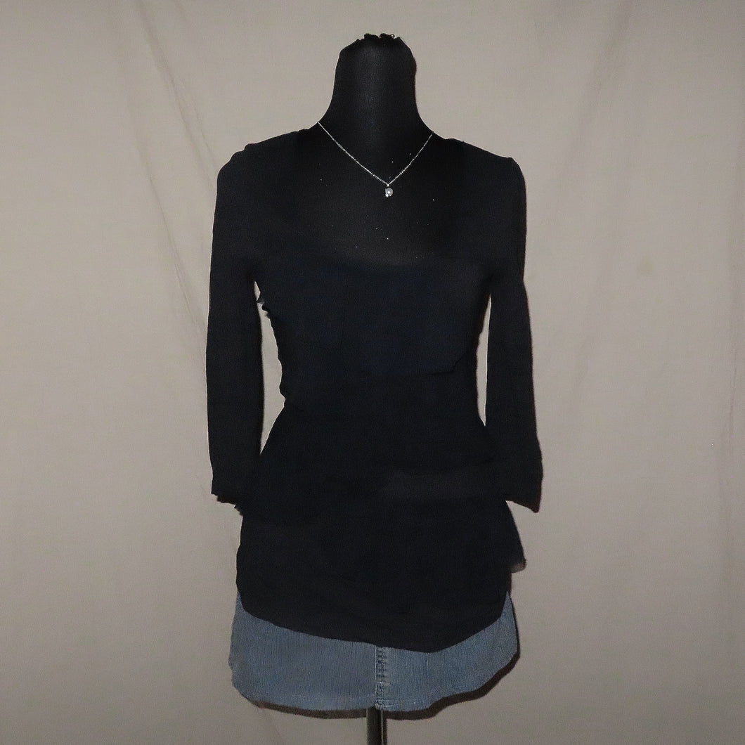 Portmans ruffled black top (S)