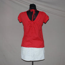 Load image into Gallery viewer, Red puff-sleeve babydoll blouse (XS)
