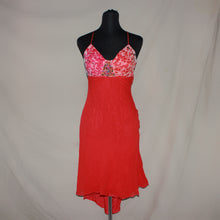 Load image into Gallery viewer, Rexevsly red asymmetrical beaded bodice midi dress (S)
