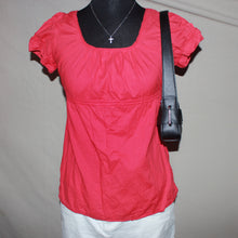 Load image into Gallery viewer, Red puff-sleeve babydoll blouse (XS)
