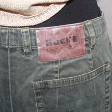 Load image into Gallery viewer, Olive green flared denim jeans (W28)
