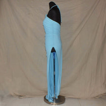 Load image into Gallery viewer, Halter floral baby blue ruched slip dress (S)

