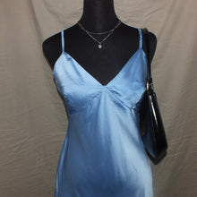Load image into Gallery viewer, Luck &amp; Trouble satin type blue asymmetrical midi dress (M)
