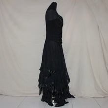 Load image into Gallery viewer, Black bedazzled asymmetrical long dress (M)
