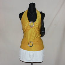 Load image into Gallery viewer, Mustard yellow Y2K asymmetrical halter top (S)
