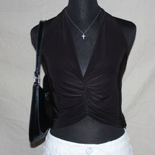 Load image into Gallery viewer, Boohoo black ruched halter top (M)
