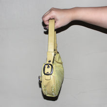 Load image into Gallery viewer, Vintage DKNY monogram lime green buckle baguette shoulder bag
