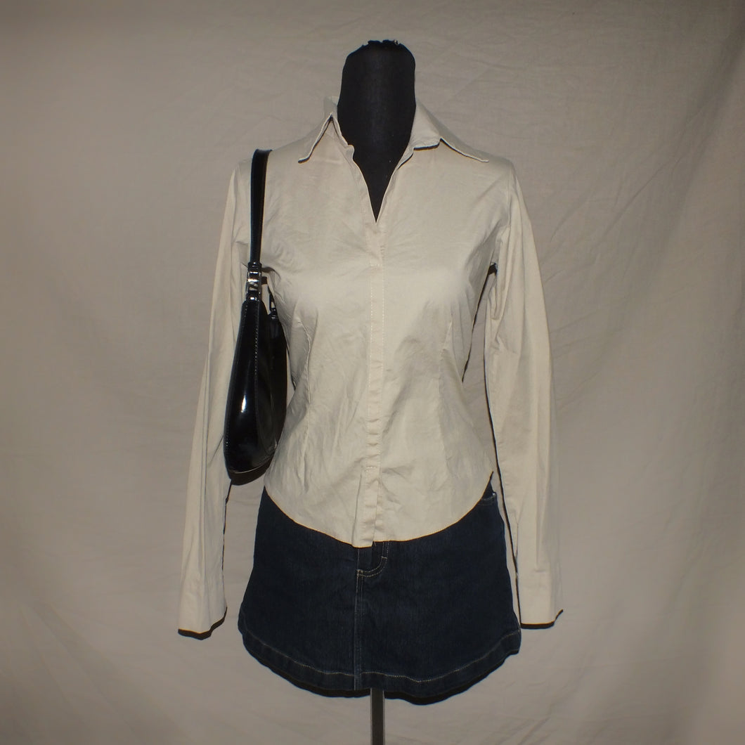 Beige collared body tight polo (S)