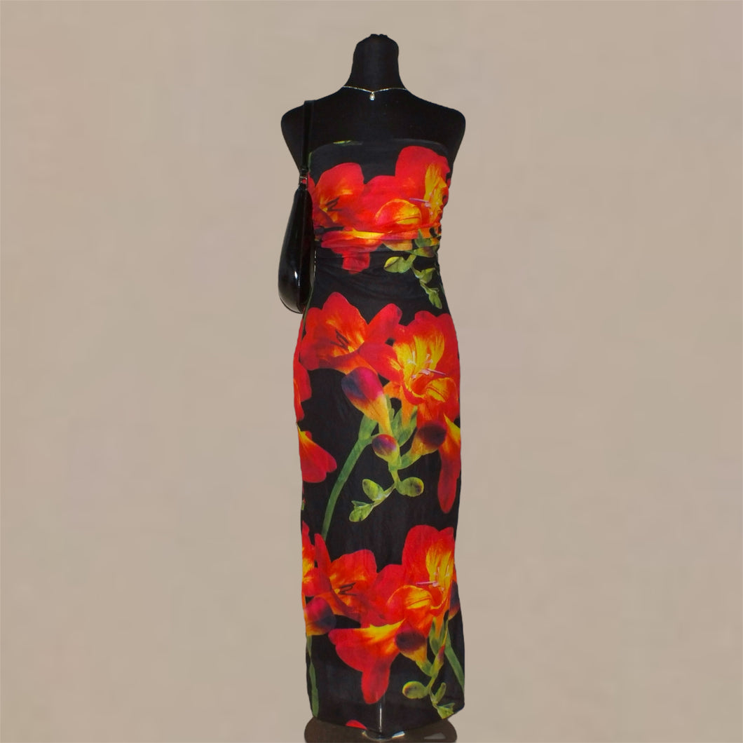 Hawaiian flower pattern tube long dress (L)