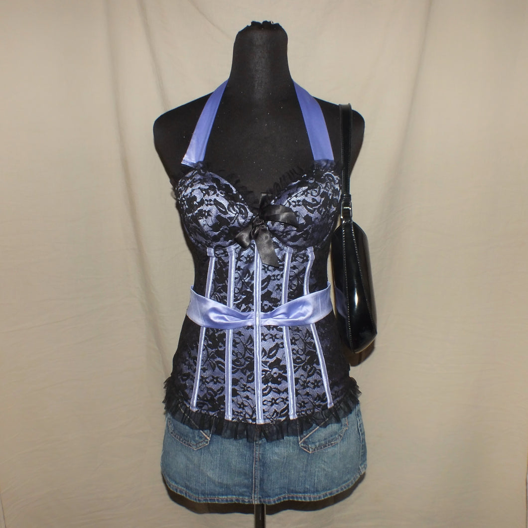Ann Summers laced purple floral corset (M)