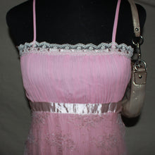 Load image into Gallery viewer, Pink laced patterned overlay midi dress (S/M)
