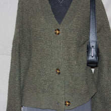 Load image into Gallery viewer, Olive green velvet type cardigan (M)
