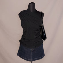 Load image into Gallery viewer, Ruffled asymmetrical off-shoulder black ruched top (L)

