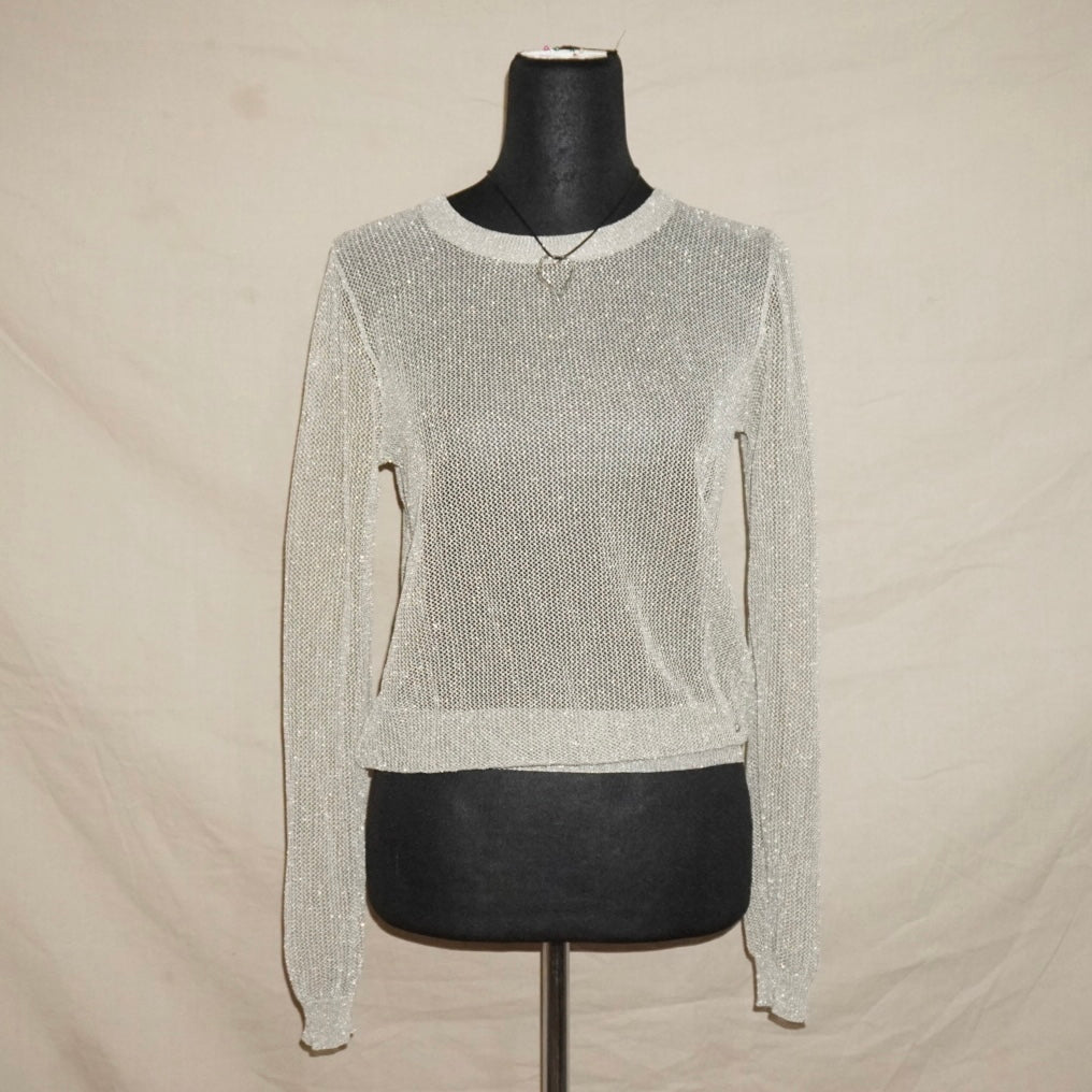 See-through silver glittered long sleeves (S)