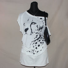 Load image into Gallery viewer, Cheetah graphic studded off shoulder white top (L)
